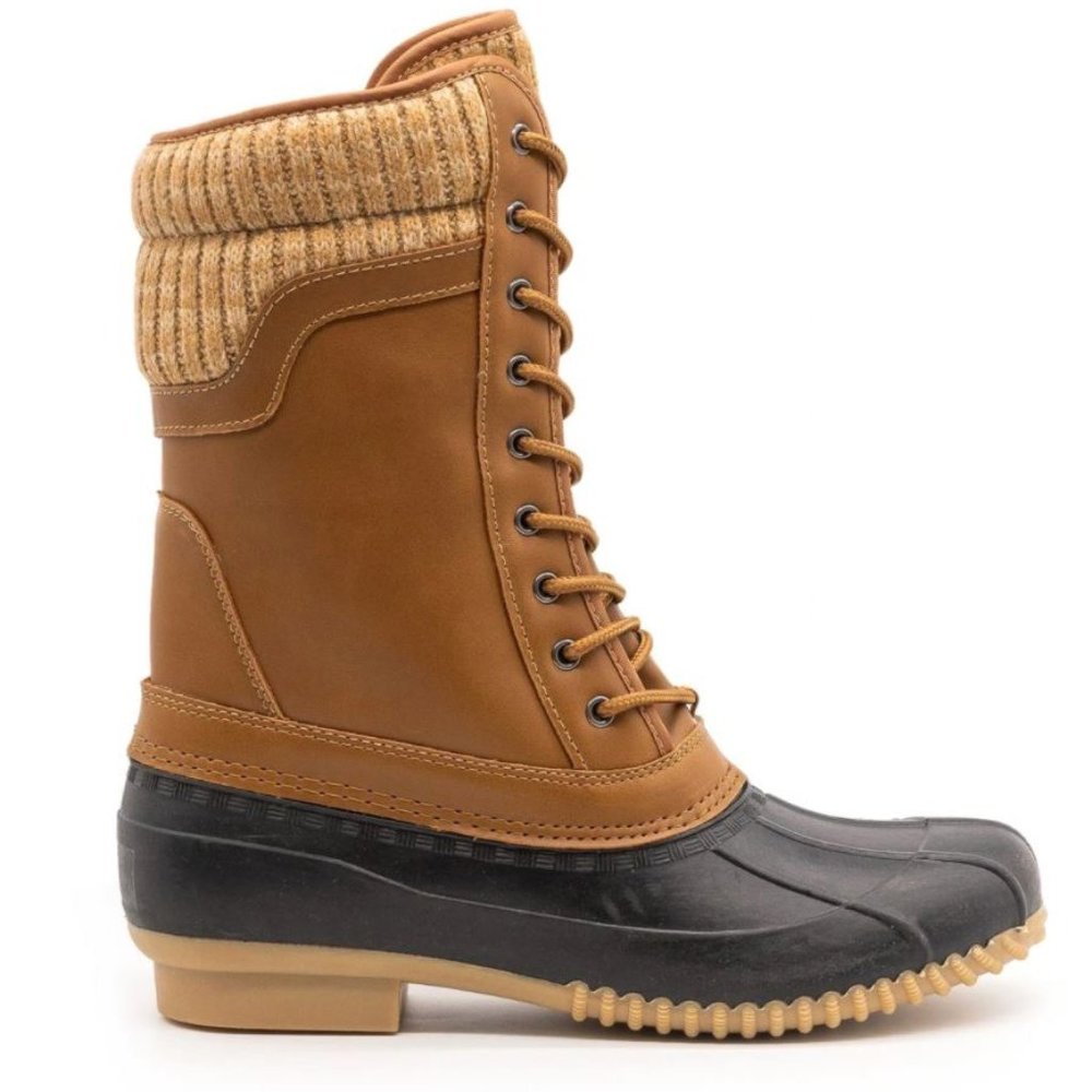 New Cognac Tan Sweater Mid-Calf Snow Duck Boots - Picture 1 of 3